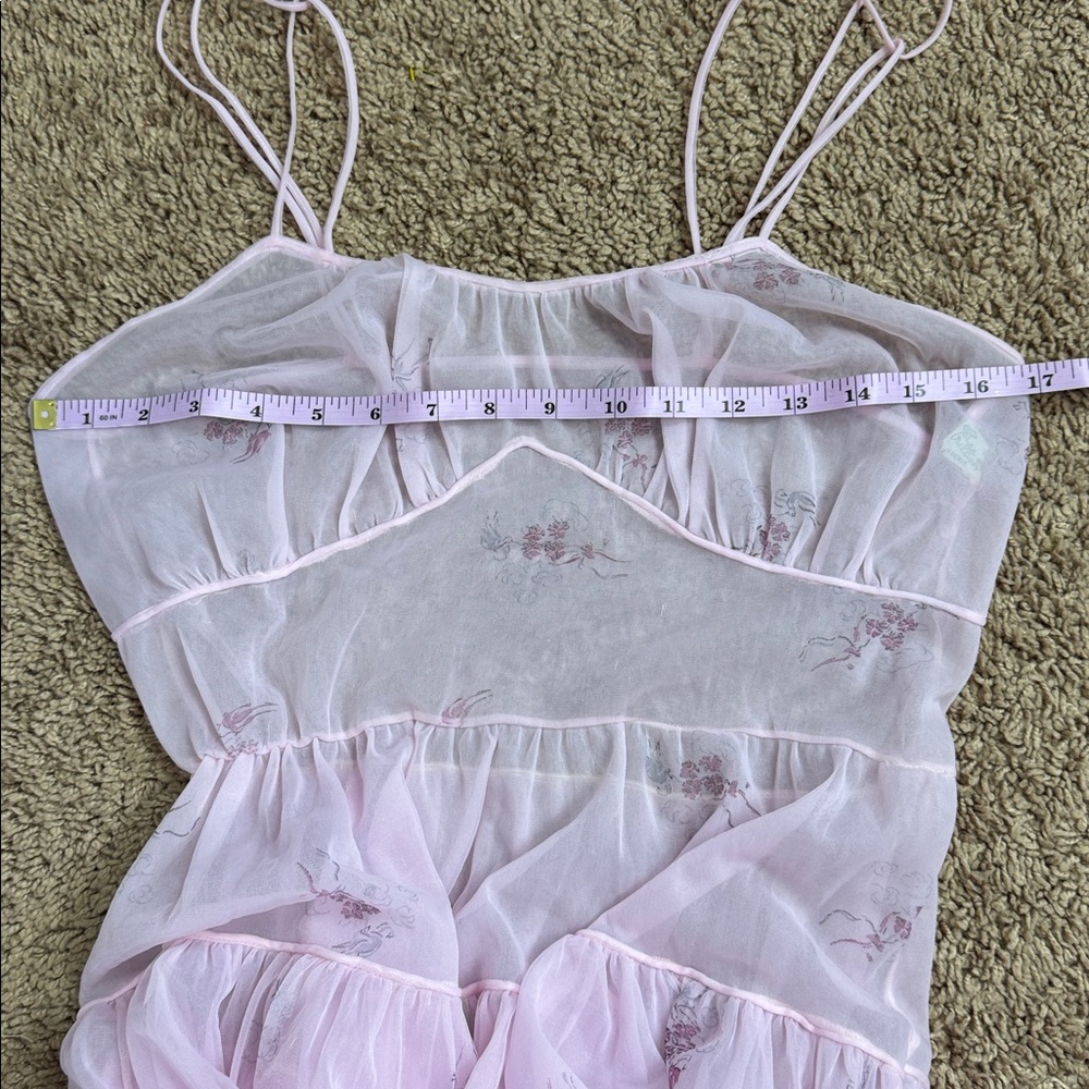 Vintage Trillium 60s 70s Pink‎ Sheer Slip Dress Floral Nylon Fairycore Lingerie - Picture 10 of 11